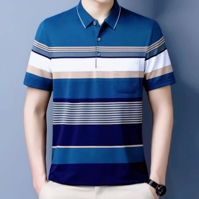 Mens China pocket Polo T-Shirt--blue step