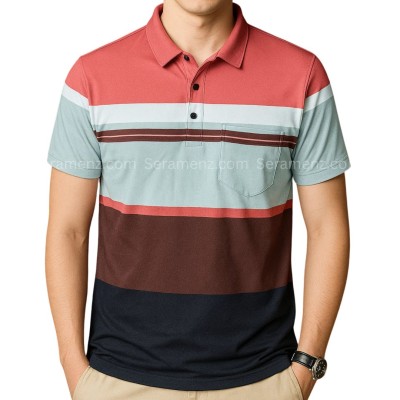 Mens China pocket Polo T-Shirt--misty