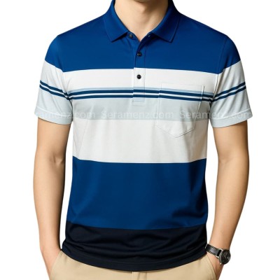 Mens China pocket Polo T-Shirt--blue