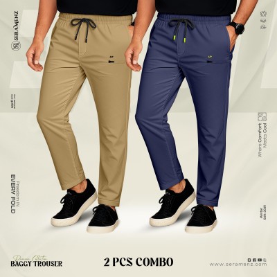 Premium UP Baggy Trouser (2 pcs combo)~biscuit , nevy-blue