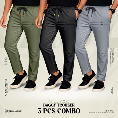 Premium UP Baggy Trouser (3 pcs combo)~olive ,black, sky-ash