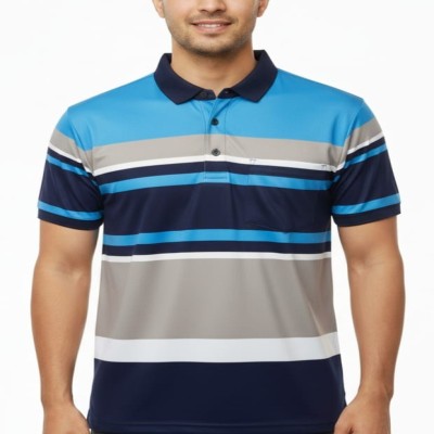Mens China pocket Polo T-Shirt--sky blue