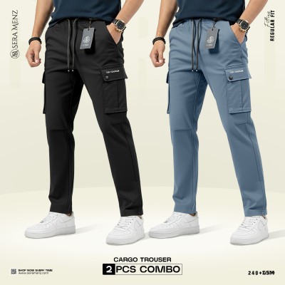Mens Premium Cargo Trouser -(2 pcs combo) ~black, ashblue