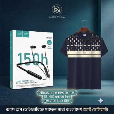 Hoco neck mounted bt earphones ---free t-shirt (blue)